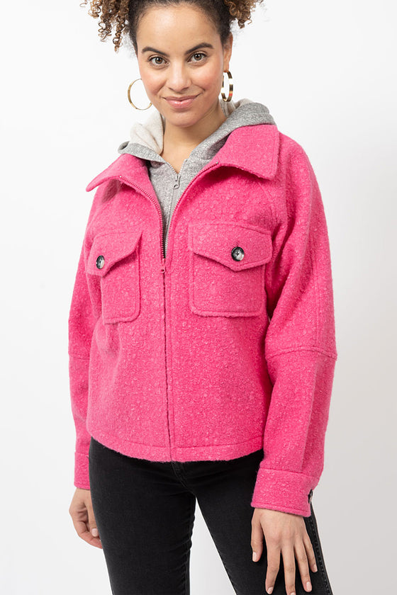 Ivy Jane Hoodie Inside Wooly Jacket in Hot Pink