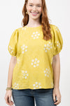 Ivy Jane Over Embroidered Printed Top in Mustard