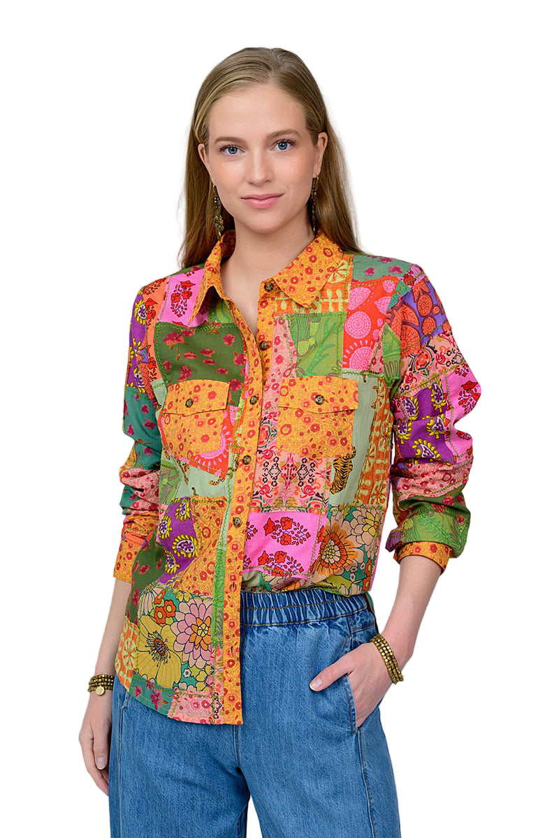  Ivy Jane Patchwork Camp Shirt in Multi Style 621583