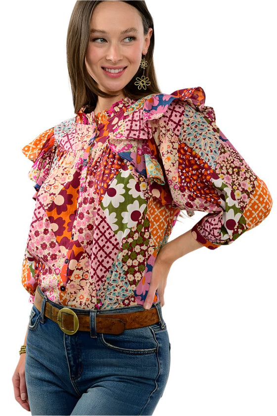 Ivy Jane Patchwork Peasant Top in Multi Style 630349