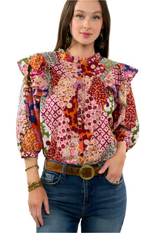  Ivy Jane Patchwork Peasant Top in Multi Style 630349