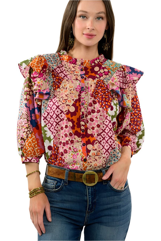 Ivy Jane Patchwork Peasant Top in Multi Style 630349