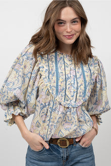  Ivy Jane Peasant Tucked Blouse in Blue