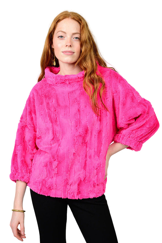 Ivy Jane Poof Sleeve Faux Fur Popover in Cerise Style 930054
