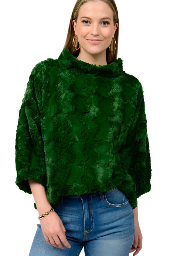 Ivy Jane Poof Sleeve Faux Fur Popover in Evergreen Style 930040