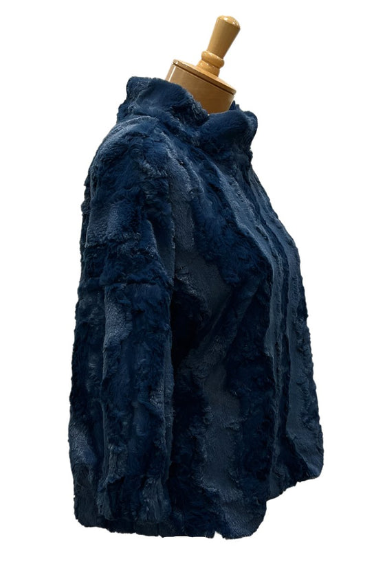 Ivy Jane Poof Sleeve Faux Fur Popover in Navy Style 930040