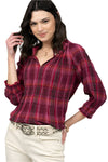 Ivy Jane Puckered Plaid Top in Plum Style 641415