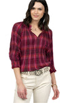 Ivy Jane Puckered Plaid Top in Plum Style 641415