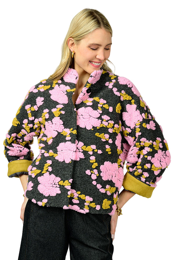 Ivy Jane Puff Floral Jacket in Charcoal Style 130224