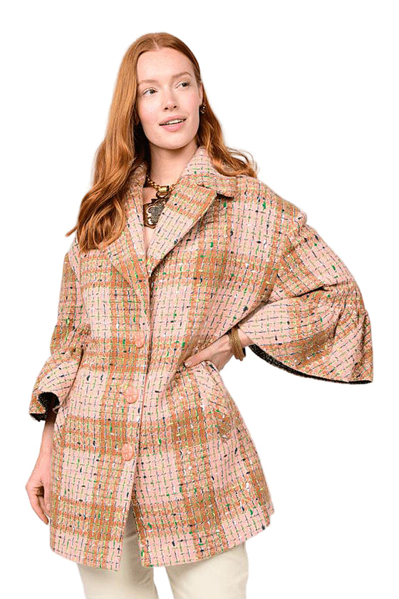 Ivy Jane Ruffle Sleeve Plaid Coat in Multi Style 130242