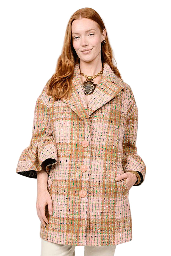 Ivy Jane Ruffle Sleeve Plaid Coat in Multi Style 130242