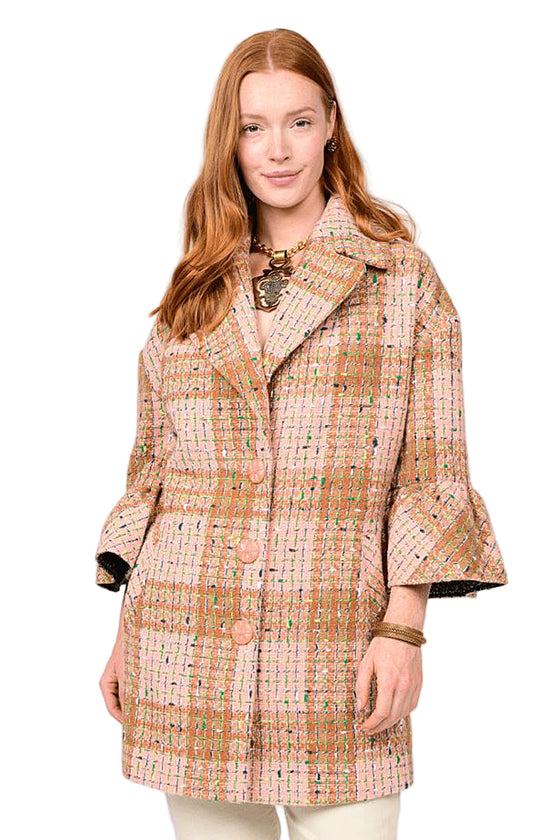 Ivy Jane Ruffle Sleeve Plaid Coat in Multi Style 130242