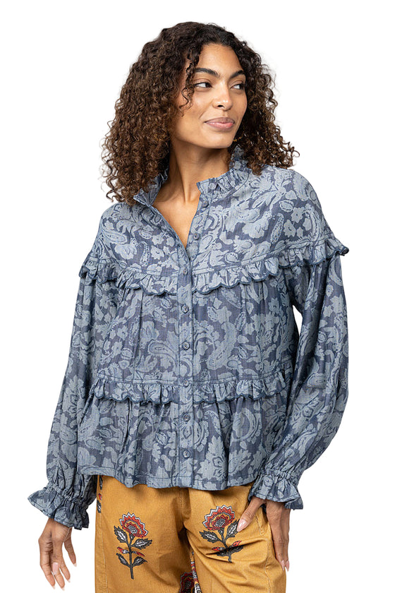 Ivy Jane Scalloped Tiered Shacket in Indigo Style 630388