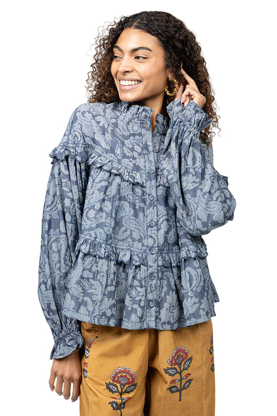 Ivy Jane Scalloped Tiered Shacket in Indigo Style 630388