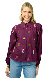  Ivy Jane Scattered Embroidered Shirt in Wine Style 630377