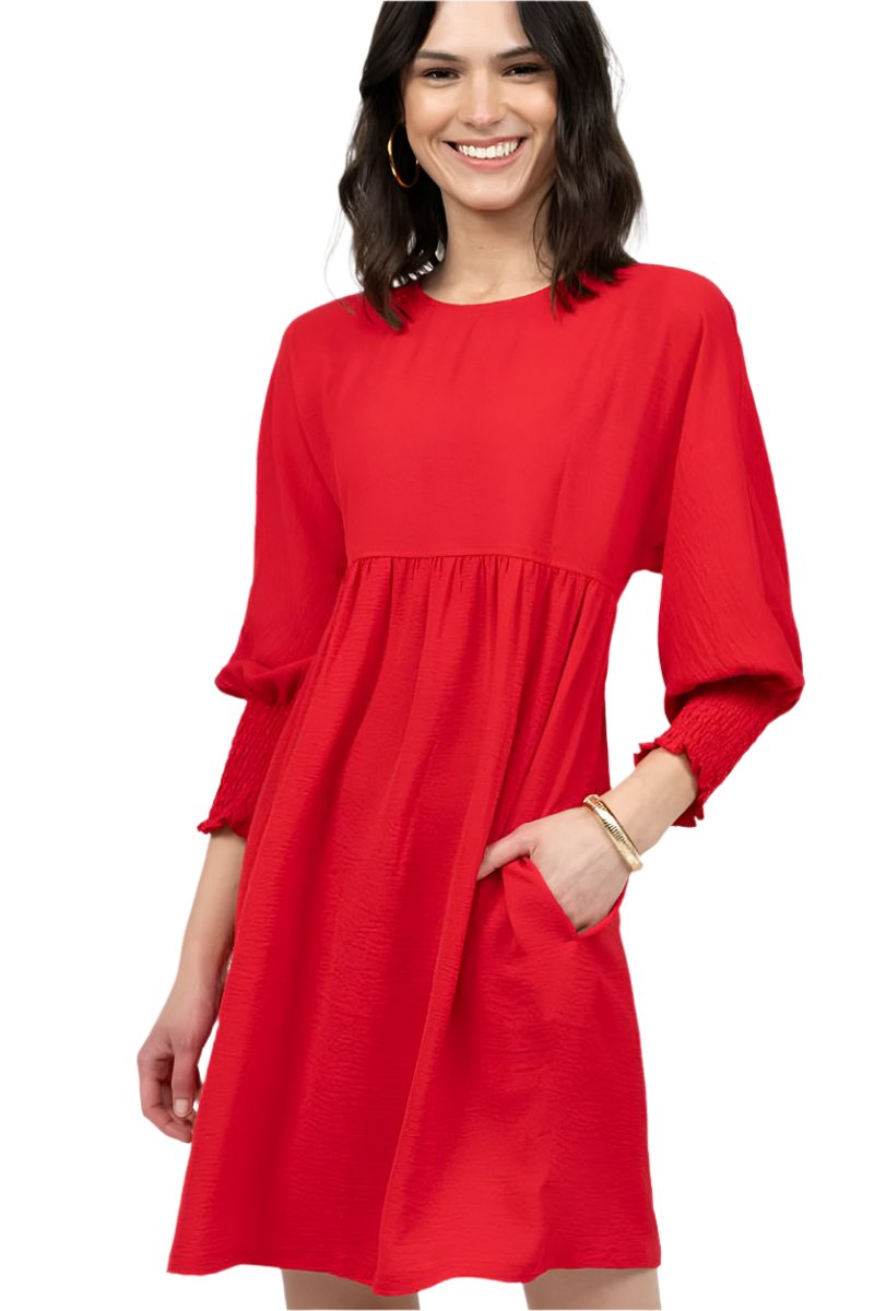  Ivy Jane Shirred Sleeve Dress in Red Style 730002