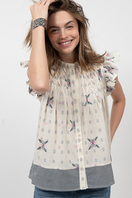 Ivy Jane Smocked and Frills Top in Ivory