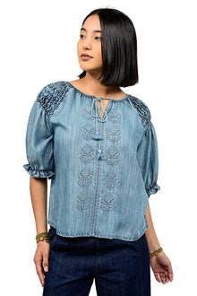  Ivy Jane Smocked Sleeve Top in Indigo Style 621592