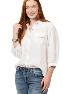  Ivy Jane Snap Front Linen Shirt in White