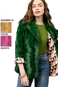  Ivy Jane Swing Fur Jacket in Evergreen - Golden - Magenta