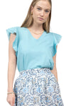 Ivy Jane V-Neck Flounce Sleeve Tee in Blue Style 650350