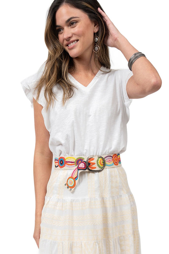 Ivy Jane V-Neck Flounce Sleeve Tee in White Style 650350