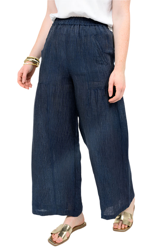 Ivy Jane Wide Leg Striped Pants in Navy Style 240038