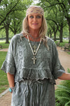 Jaded Gypsy Softly Worn Eyelet Top In Charcoal