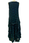 Dark blue dress with light blue patterns on a white background