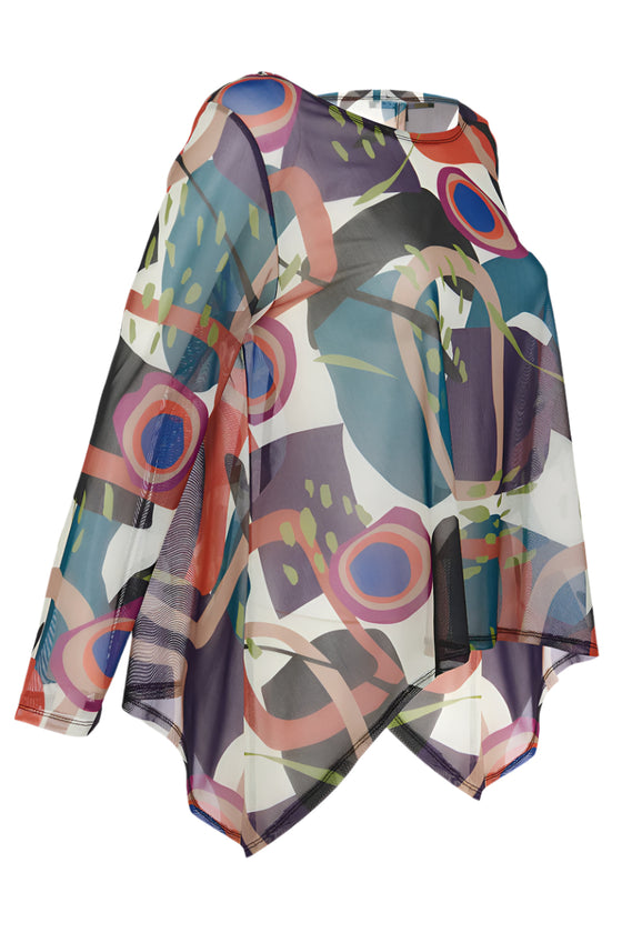 Colorful abstract patterned scarf on a white background