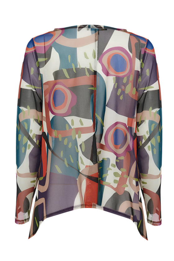 Colorful abstract patterned shirt on a white background