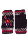 Lost Horizons Knitwear Abigail Hand Knit Wool Handwarmers with Floral Design in Black
