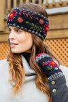 Lost Horizons Knitwear Abigail Hand Knit Wool Handwarmers with Floral Design in Black