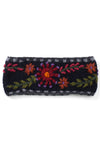 Lost Horizons Knitwear Abigail Headband Embroidered Wool Ear Warmer in Black