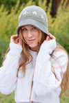 Lost Horizons Knitwear Emma Embroidered Wool Bucket Hat with Crochet Brim in Grey