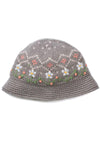 Lost Horizons Knitwear Emma Embroidered Wool Bucket Hat with Crochet Brim in Grey