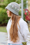 Lost Horizons Knitwear Emma Embroidered Wool Bucket Hat with Crochet Brim in Grey