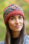 Lost Horizons Knitwear Lassen Knit Beanie Hat with Crochet Flowers in Goji Berry