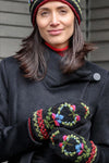 Lost Horizons Knitwear Munich Embroidered Wool Mittens in Black