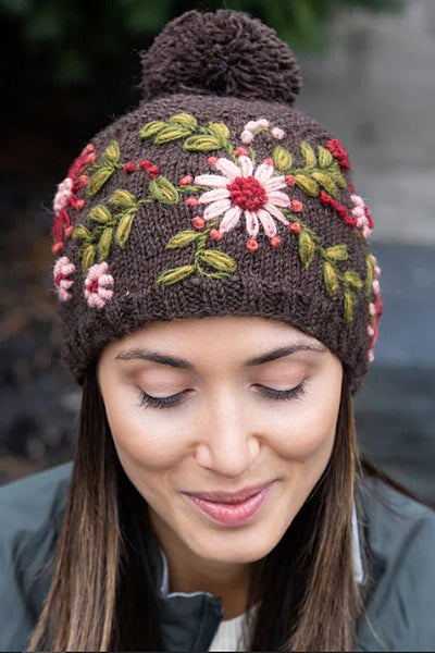 Handmade Wool Beanie OS Embroidered Floral Knit Fleece Lined Lost Horizons NEW BEPFSP_16232f45-7883-47c7-837b  main image 3