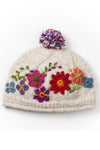 Lost Horizons Knitwear Petite Fleur Wool Beanie Hat with Crochet Flowers in Light Natural