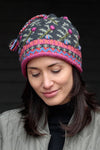 Lost Horizons Knitwear Verbier Wool Beanie Hat with Embroidery in Charcoal