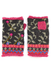 Lost Horizons Knitwear Verbier Wool Handwarmers with Floral Embroidery in Charcoal