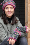 Lost Horizons Knitwear Verbier Wool Handwarmers with Floral Embroidery in Charcoal