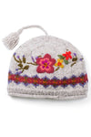 Lost Horizons Knitwear Wildflower Embroidered Wool Beanie Hat in Light Natural