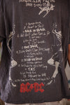 Dark t-shirt with AC/DC album tracklist design on a plain background