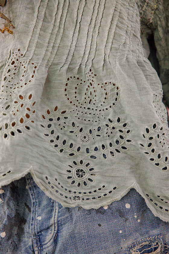 Magnolia Pearl Crochet Jodi Blouse in Seafoam Gray - TOP2320-SEFMG-OS