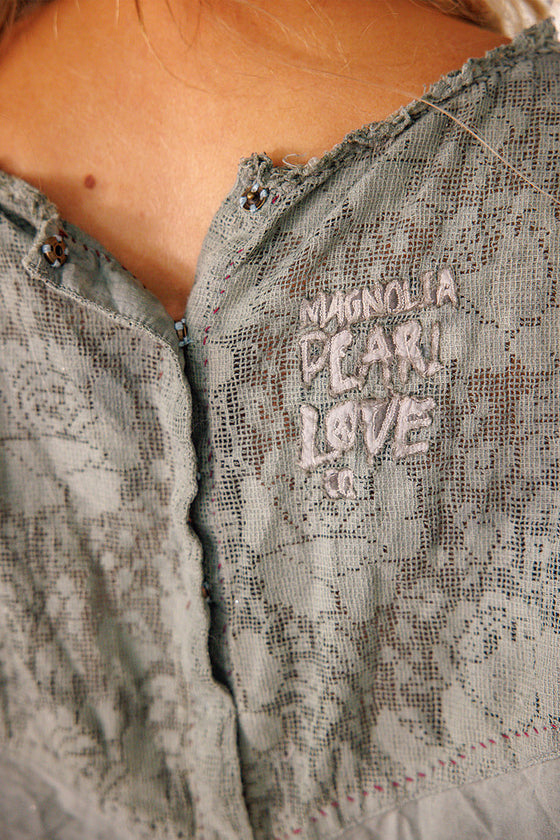 Magnolia Pearl Crochet Jodi Blouse in Seafoam Gray - TOP2320-SEFMG-OS