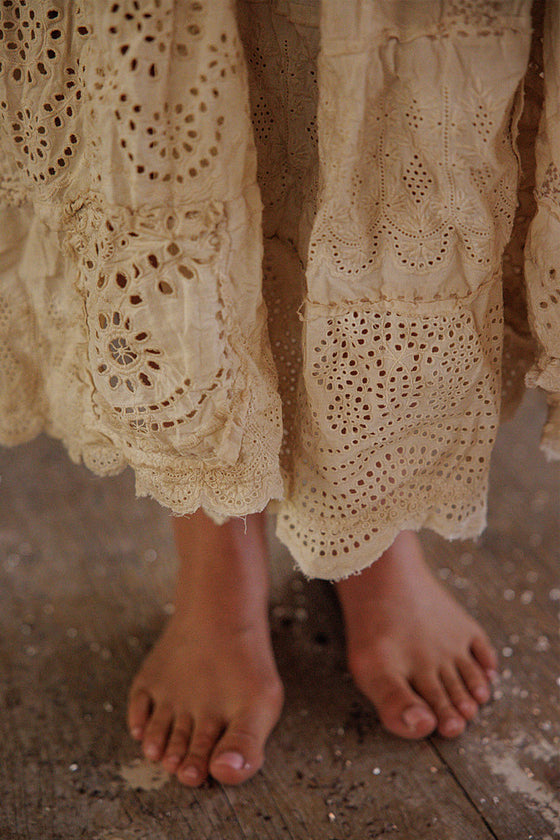 Magnolia Pearl Eyelet Patchwork Pissarro Skirt in Swan - SKIRT237-SWAN-OS