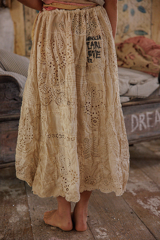 Magnolia Pearl Eyelet Patchwork Pissarro Skirt in Swan - SKIRT237-SWAN-OS